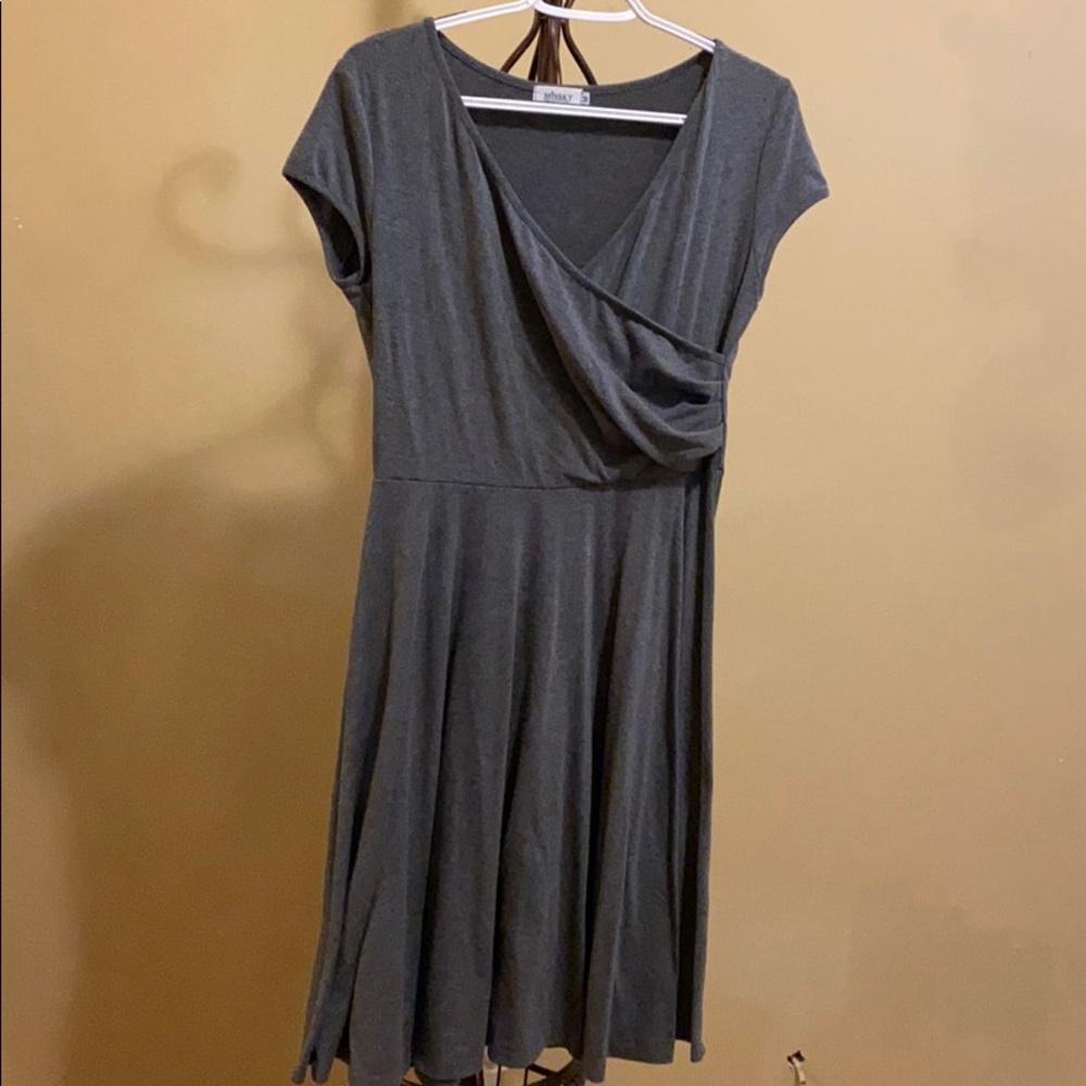Gray Wrap Cut Knit Dress